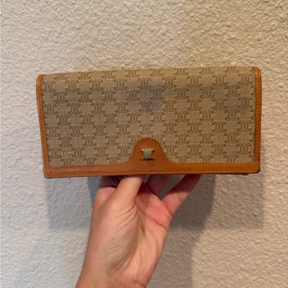 Celine long wallet macadam beige PVC x leather Authentic bifold canvas tan cream - Picture 2 of 5
